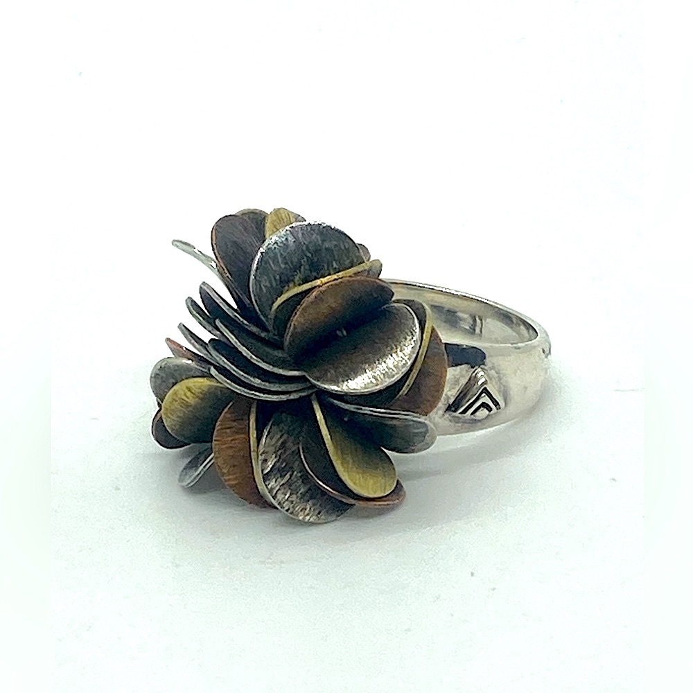 Silpada 925 Sterling Silver Brass Copper Cha Cha Flower Ring R1978 | Sz 8